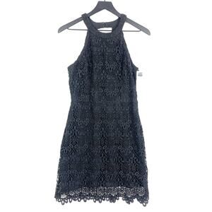 NWT Hollister Womens Size 7 Crochet Mini Halter Dress Black Fit Flare